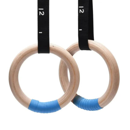 Wood Gymnastics Rings with Adjustable Straps (1 Pair) – Home Fitness Pull-Up Strength Training for Kids & Adults